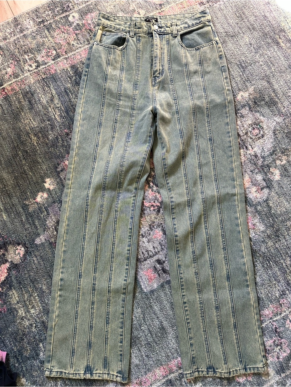 PrettyLittleThing Tall Indigo Vintage Wash Seam Detail Straight Leg Jeans 8 NWT